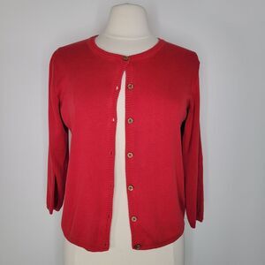COLDWATER CREEK Red Cardigan Size S Silk Blend Round Neck 3/4 Sleeves